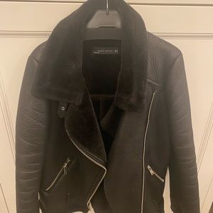 Zara leather shearling moto jacket